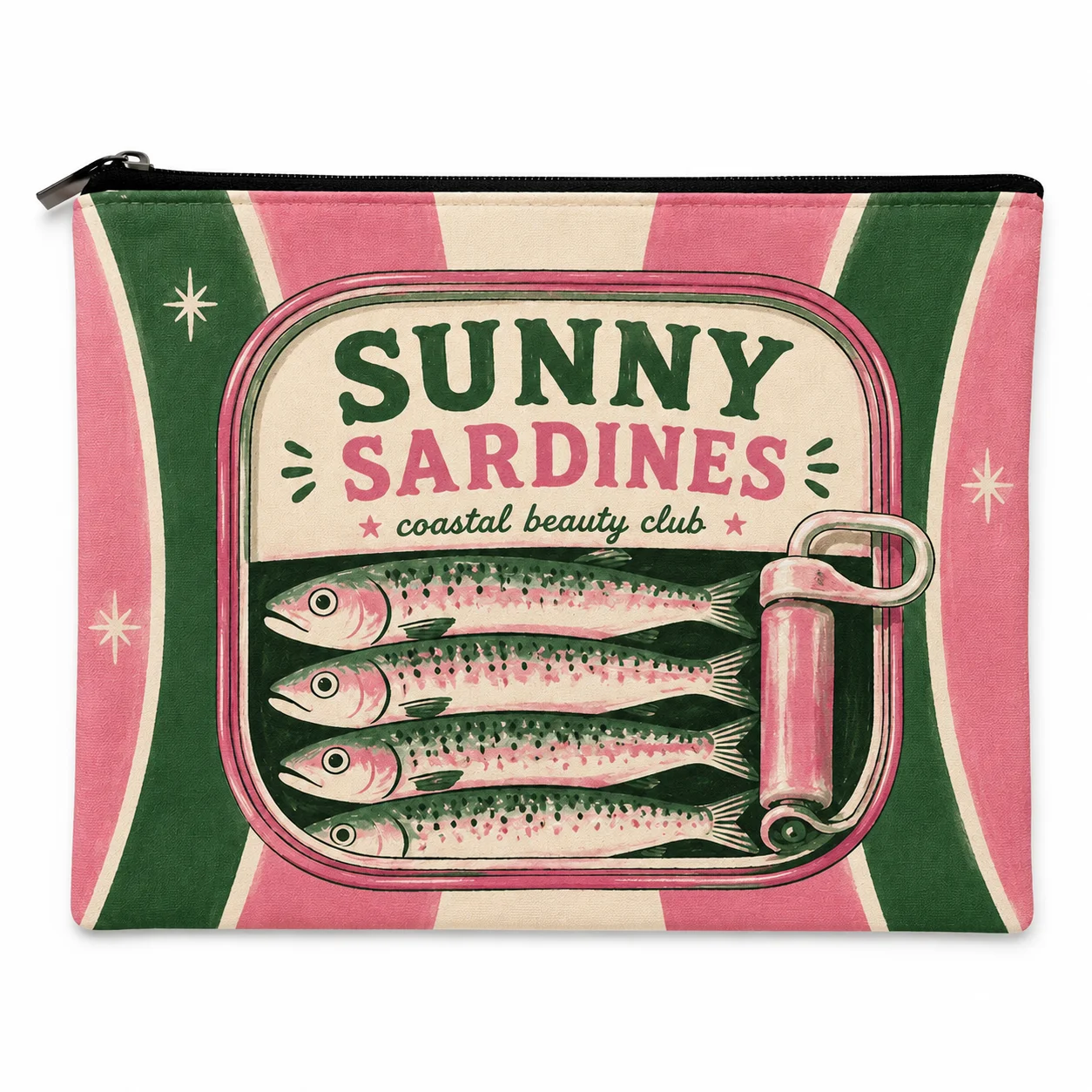 Vintage Sardine Canvas Makeup Bag for Women Retro Fish Print Cosmetic Pouch with Zipper Travel Toiletry Beauty Storage Bag