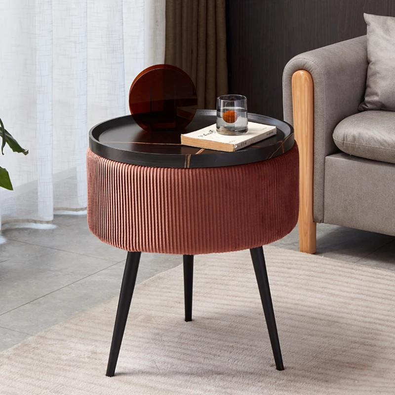 Versatile Chic Round Room Desks  Soft Bag Flip Cover Storage Side Table Multiscene Furniture for Modern Living Spaces