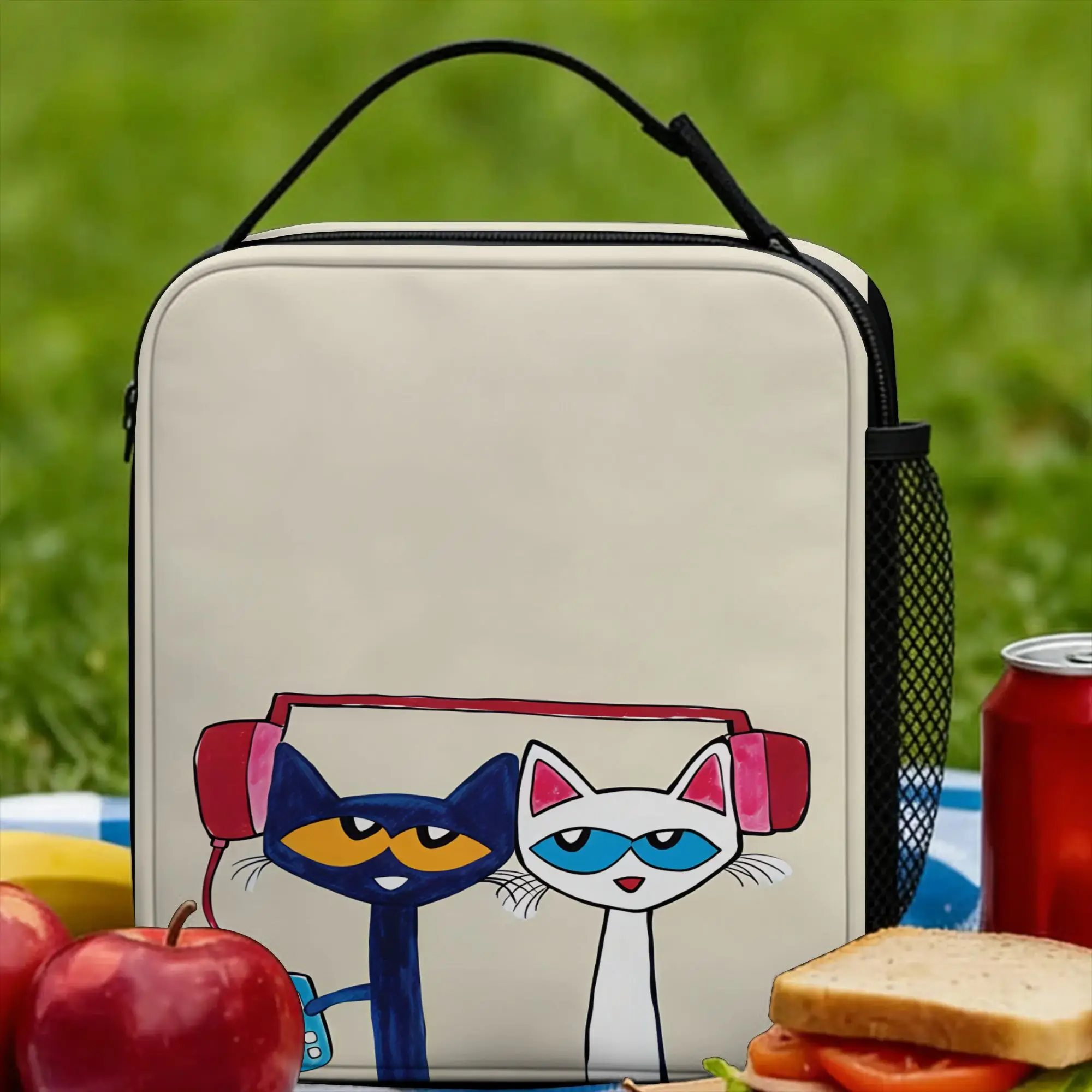 Pete The Cat Stars Comic Lunch Bag For Girls  Print Lunch Box Funny Travel Cooler Bag Portable Insulated Oxford Tote Food Bags