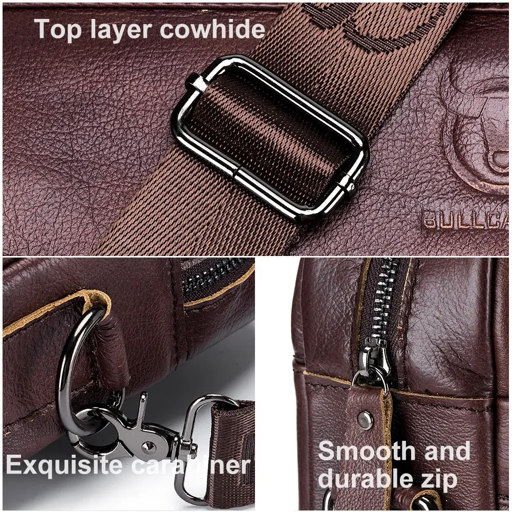 BULLCAPTAIN-Bolso de cuero genuino para hombre, maletín para portátil, 14 mensajero, portafolio de negocios para documentos, A4