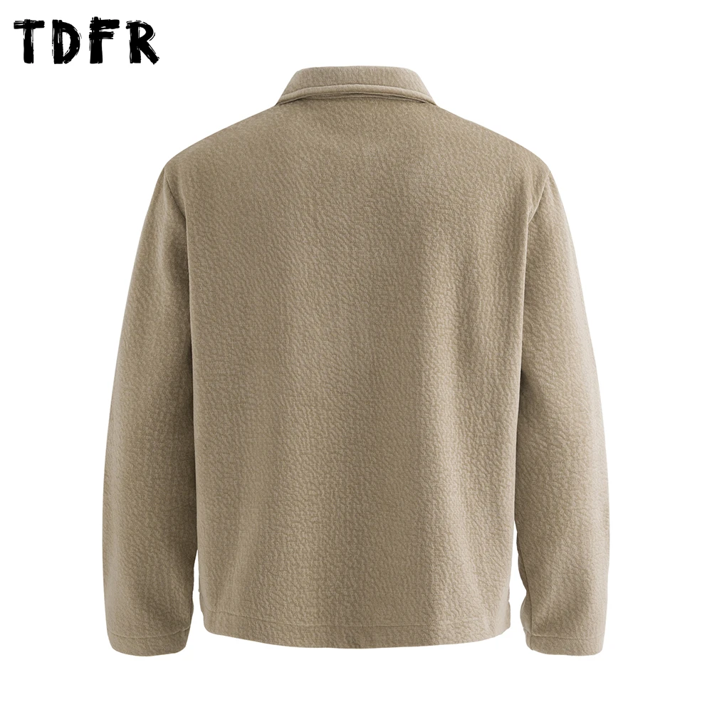 Retro Solid Color Sweatshirts Mens Autumn Casual Loose Zipper Fly Lapel Long Sleeve Loose Outerwear Man