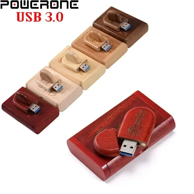 Wooden + Box USB 3.0 Flash Drive 64GB Free Custom Logo Pen Drives 32GB Creative Commemorative Gifts U Disk 16GB Memory Stick 8GB