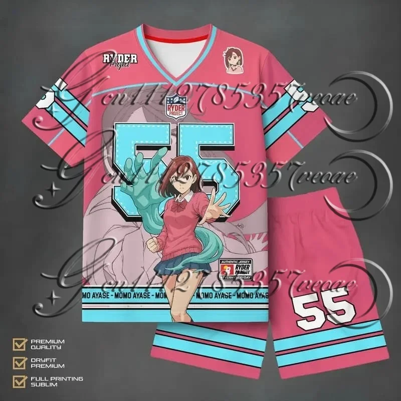 

Дандадан Момо Аясе # Мужской комплект из 2 предметов: футболка с коротким рукавом и шорты в стиле аниме Super Power Hand, повседневная уличная одежда, размер 55