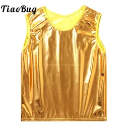 Girls Boys Shiny Metallic Vest Tank Tops Sparkly T-Shirt  for Jazz Hip Hop Street Dance Performance