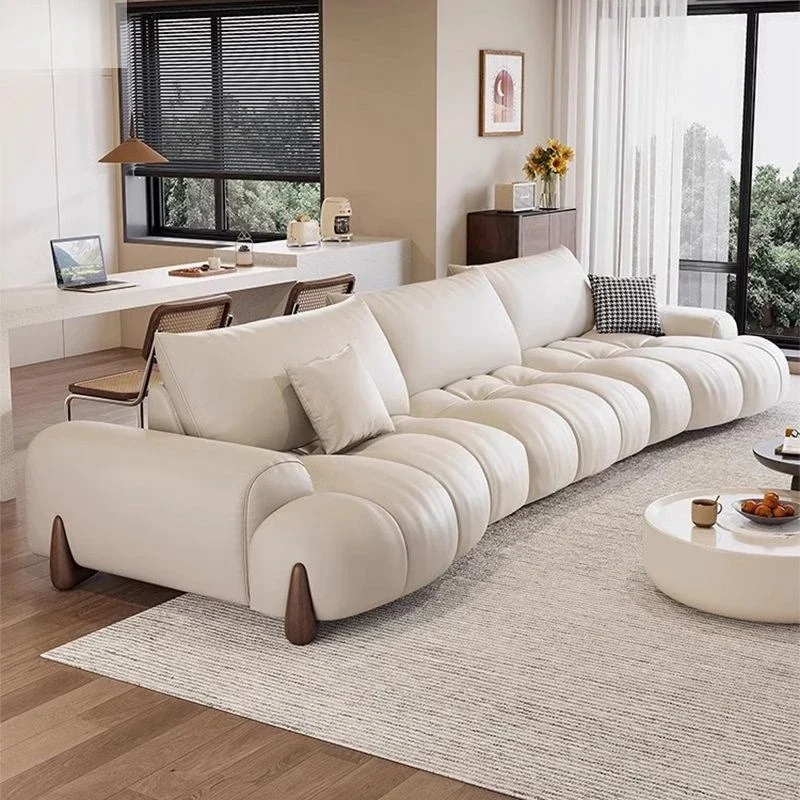 Nostalgic leather sofa, modern small apartment living room top layer cowhide leather sofa