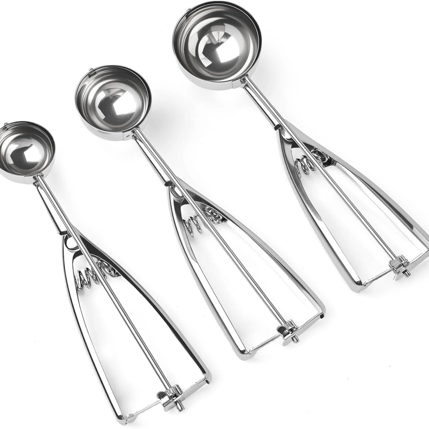 

3PCS Stainless Steel Ice Cream Scooper Set, Multi-Purpose Ball Scoop Tools for Ice Cream, Cookie Dough, Melon and Baking Use