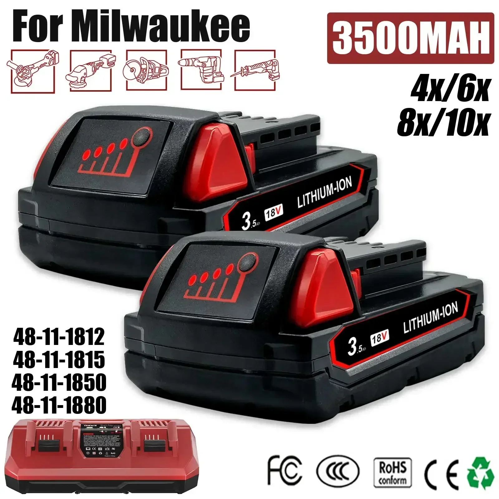 3500mAh Battery For Milwaukee M18 18V 48-11-1815 48-11-1820  48-11-1840 48-11-1841 48-11-1850 Cordless Power Tools Battery