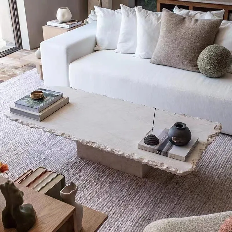 D#  FURNITURE Square Coffee Table Travertine Modern White Item Living Room Matte Finish Furniture Home Decoration