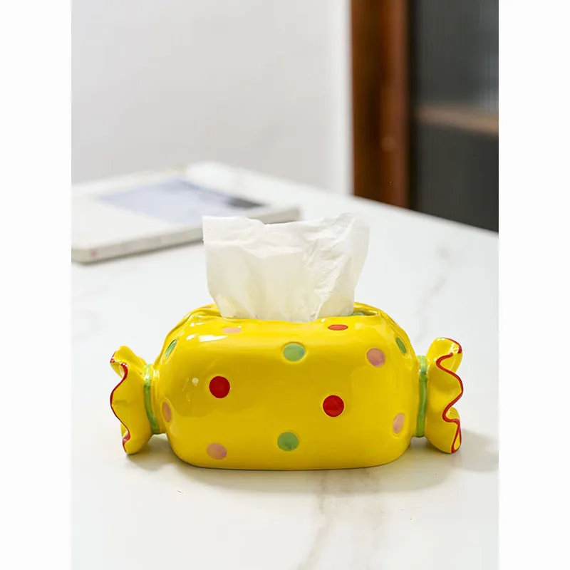 INS Style Creative Tissue Box Household Bedroom Living Room End Table Cute Candy Paper Extraction Box Ceramic Crafts Ornaments