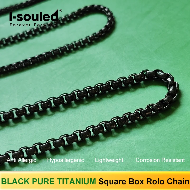 

Pure Titanium Black Round Box Link Chain Necklace - 2.5/3/4mm Fashionable Gift Accessory