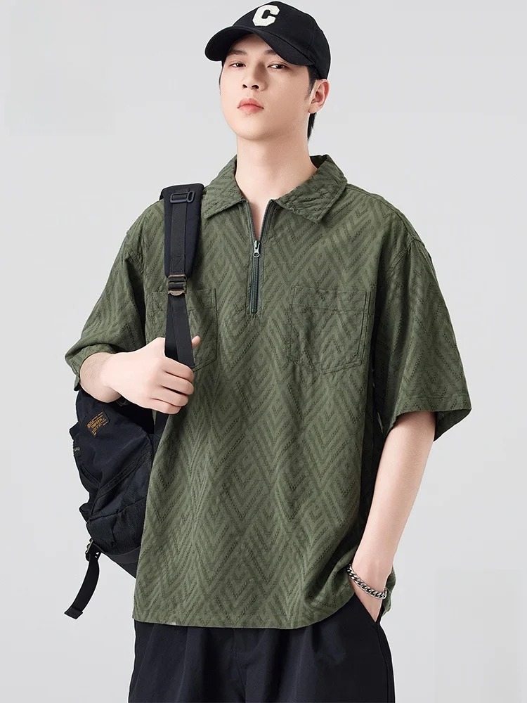 

PaulFrank Loose Fit Texture ort Sve irt Thin American Retro Collar Summer Casual T-irt Youth ular Cotton 00%