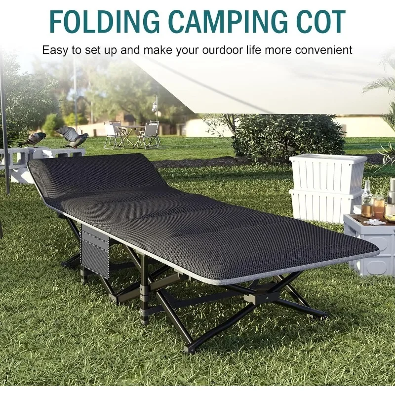 Camping Cot for Adults, Folding Bed with Comfortable Cushion, Tent Portable Sleeping Bed with Carry Bag for Camp Office Use