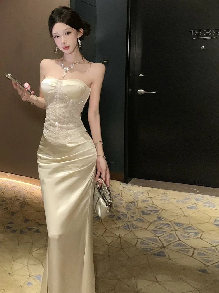 

Elegant Birthday Party Dress Set Women's Fashionable Sequin Crop Top Long Skirt High Quality Spring New Arrival Lady's Outfit