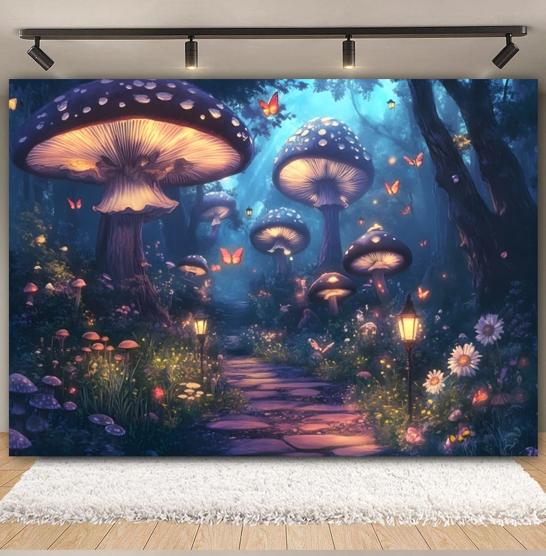 Dreamy Wonderland Forest Backdrops For Photography Magic Mushroom Plant Fantasy Landscape Kids Portrait Photo Background Decor