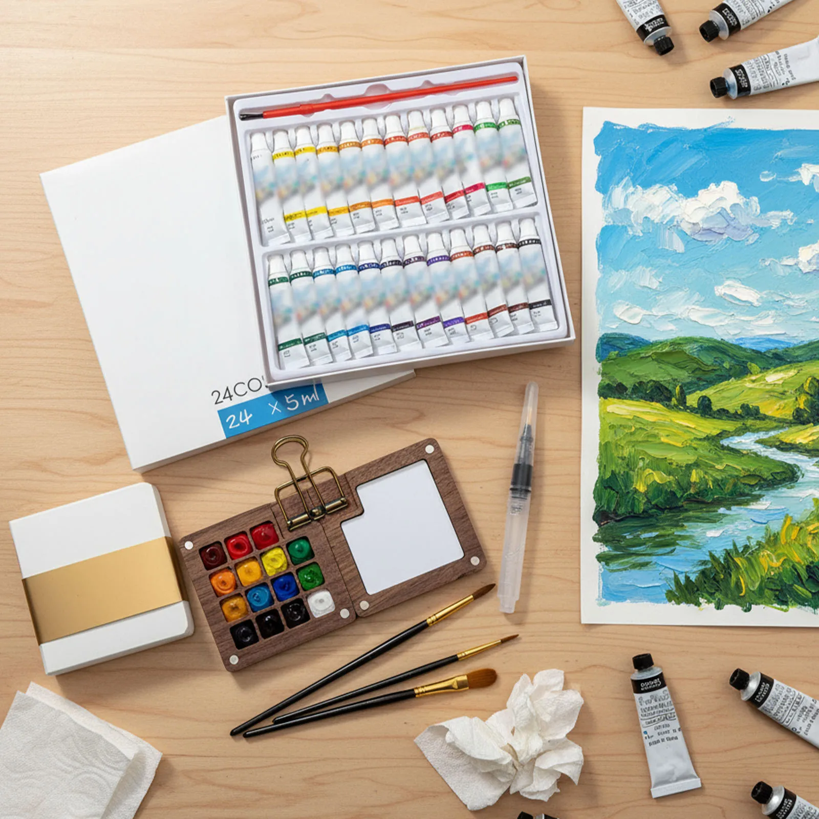 مجموعة ألوان مائية مع فرشاة وكراسة الرسم مجموعة ألوان مائية للسفر مجموعة ألوان مائية للجيب للسفر للرسام والفنان والطلاب المبتدئين #2