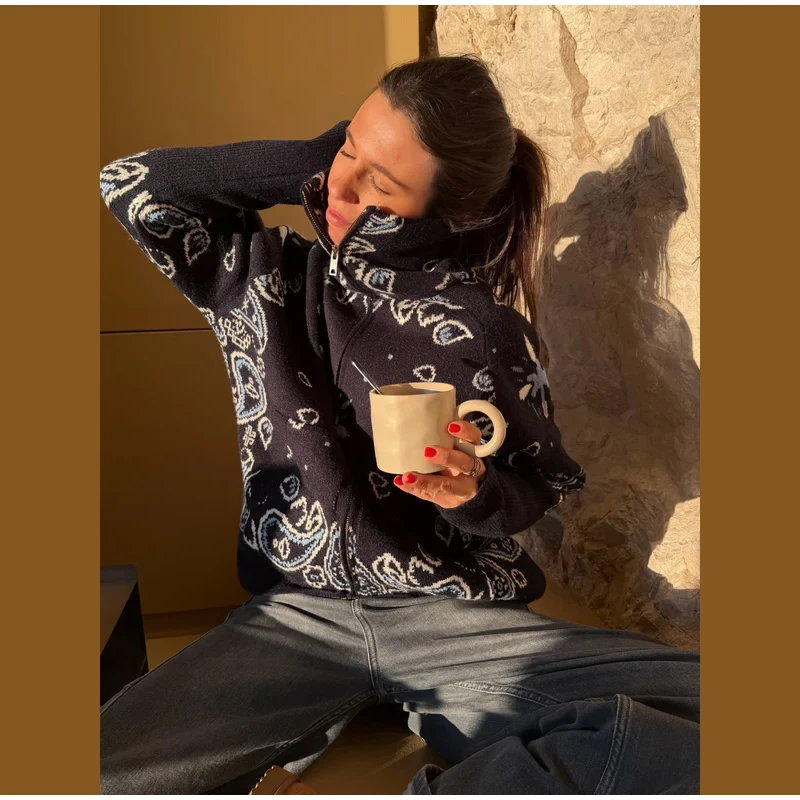 Knitted Jacquard Female Cardigan Sweater Zipper Loose Lapel Pocket Fashion Lady Sweaters 2026 Spring Street Long Sleeve Coat Top 14 S22f631d25db24689b3b90c5bc6b04970W