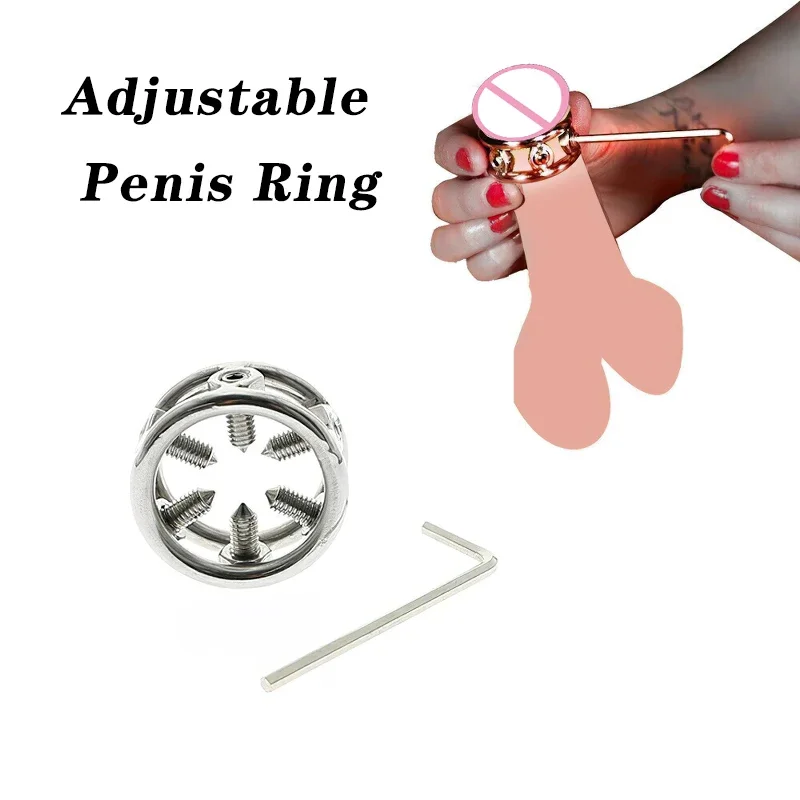 Metal With Spikes Adjustable Penis Lock Rings Male Chastity Cage Scrotum Stretcher BDSM Stimulate Cock Erection Sex Toys for Men