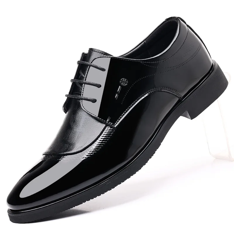 Fashion Patent Leather Business Men's Dress Shoes New Black Increase Male Wedding Shoes Designer Platform Man Derby Shoe