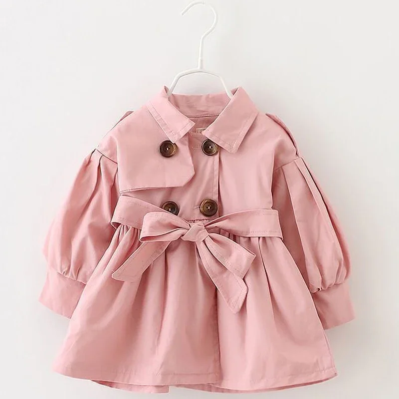 

9M-3Y Baby Girls Trench Coat Fashion Lapel Long-Sleeved Outerwear Spring Autumn New Kids Solid Color Cotton Medium-Length Jacket