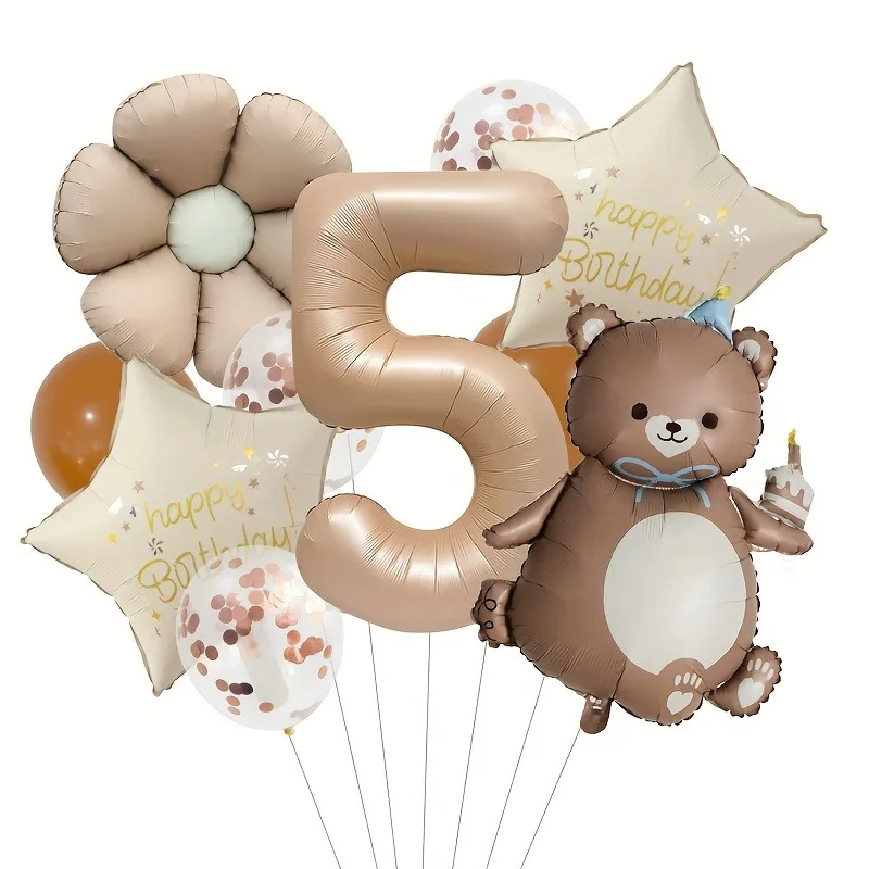 10pcs Cake Birthday Hat Bear Matte Daisy Flowers Balloon Caramel Number Foil Balloon for Birthday Party Decorations Gifts - view 5