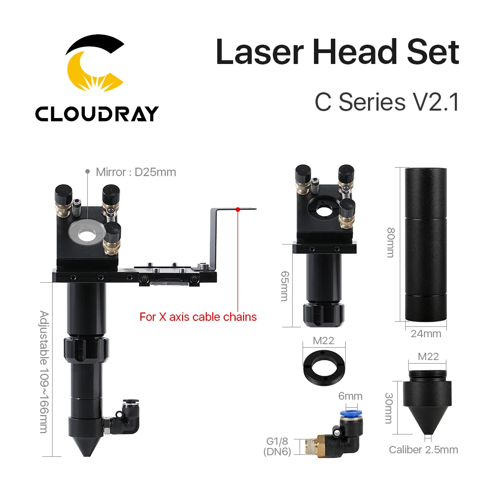 Cloudray CO2 Laser Head Set Lens D18 FL38.1 D20FL50.8/63.5/101.6mm Integrative Mount Dia25 Mirror for Laser Cutting Machine