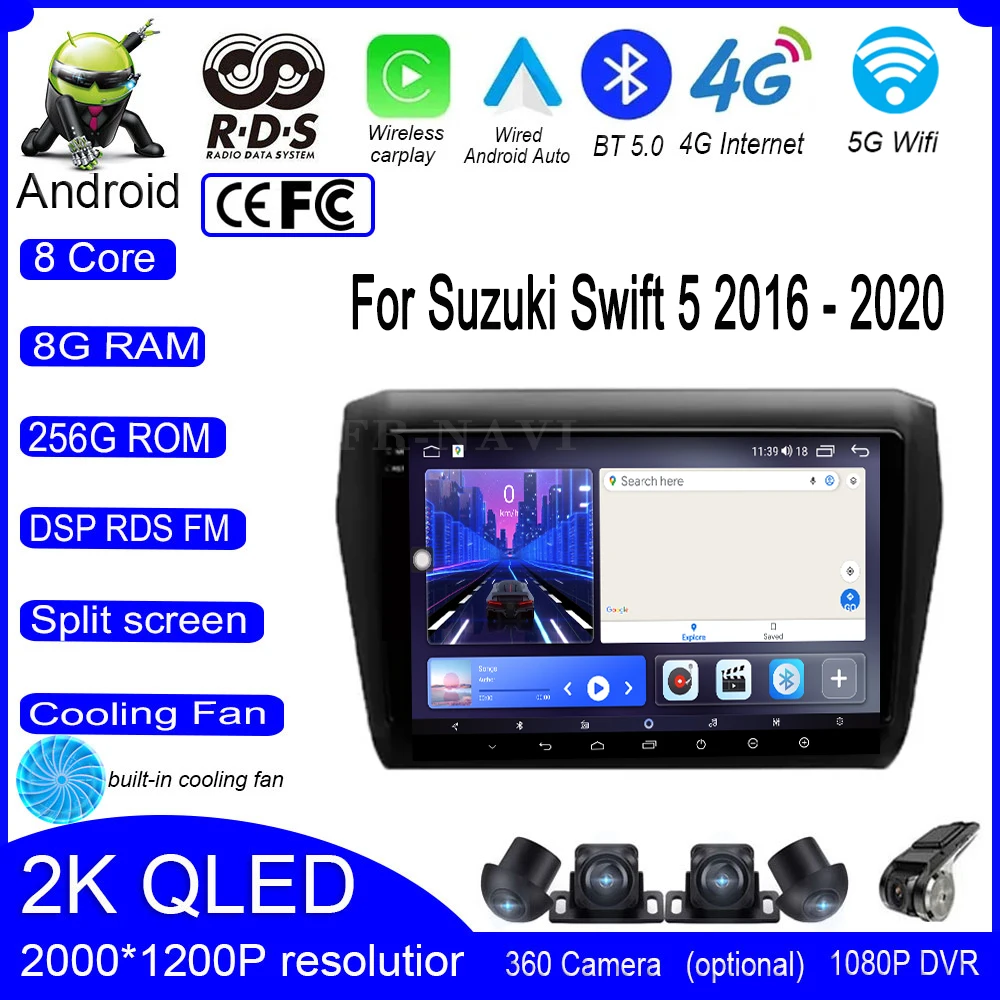 

9 lnch Android 14 for Suzuki Swift 5 2016 - 2020 Car Radio Stereo Multimedia Navigation GPS Video Player DSP QLED Carplay