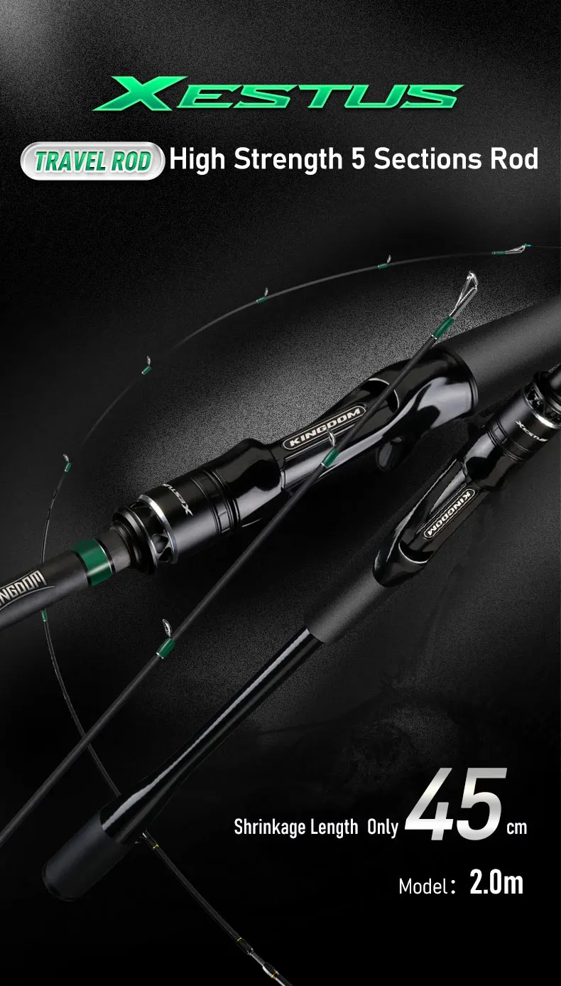 Kingdom Xestus Angelrute Spinning Casting 5 Abschnitte 2 m 2,1 m 2,16 m 2,28 m MF Action FUJI Carbon Rollenhalter Reise Angelruten – Detail 2