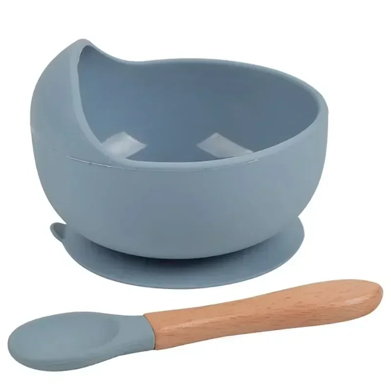 Bol d'alimentation en Silicone pour bébé, 2 pièces, vaisselle pour enfants, assiettes, cuillère d'entraînement pour tout-petits, ustensiles de cuisine, articles pour bébés