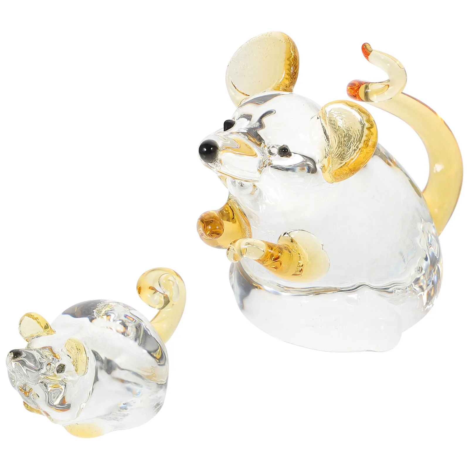 

2Pcs Glass Zodiac Mouse Figurine Small Animal Statue Clear Model Decor Living Room Bedroom Coffee Shop Party Gift