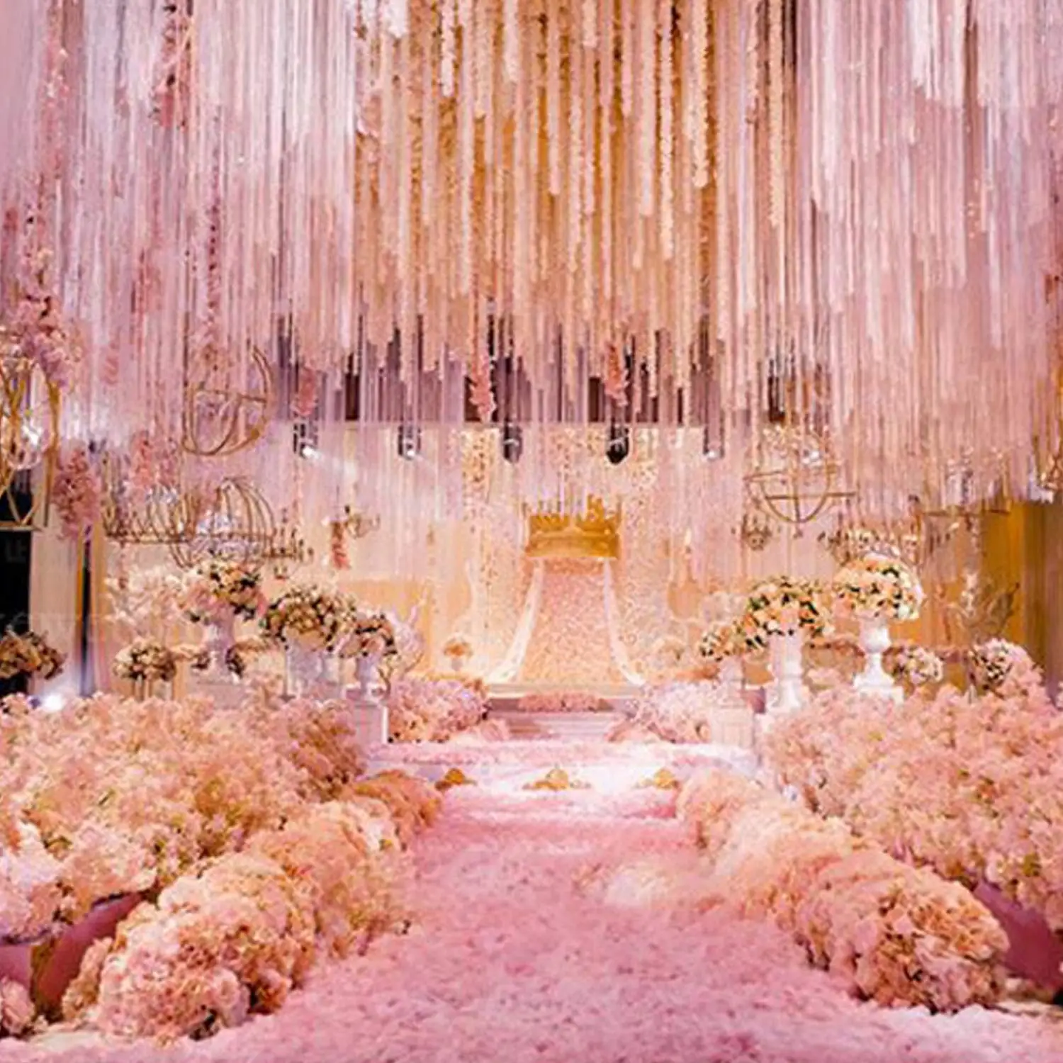 5 قطع من الزهور الاصطناعية المعلقة من الحرير الوستارية الكرمة إكليل للمنزل وحفلات الزفاف والحديقة لتزيين الجدران في الهواء الطلق زهرة وهمية