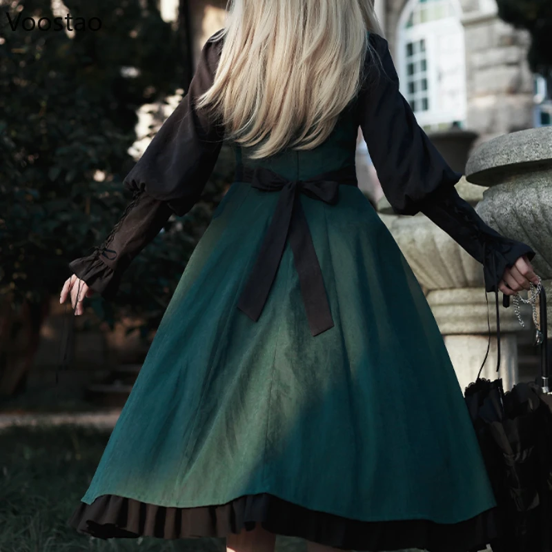 Vintage Lolita OP Dress Women Elegant Gothic Magic School Cloak Long Sleeve Party Dress 2 Piece Set Girls Sweet Halloween Dress