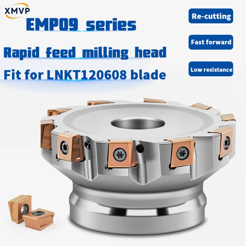 EMP09 Rack-mounted right-angle face rapid feed milling cutter head with dense teeth blade LNKT120608