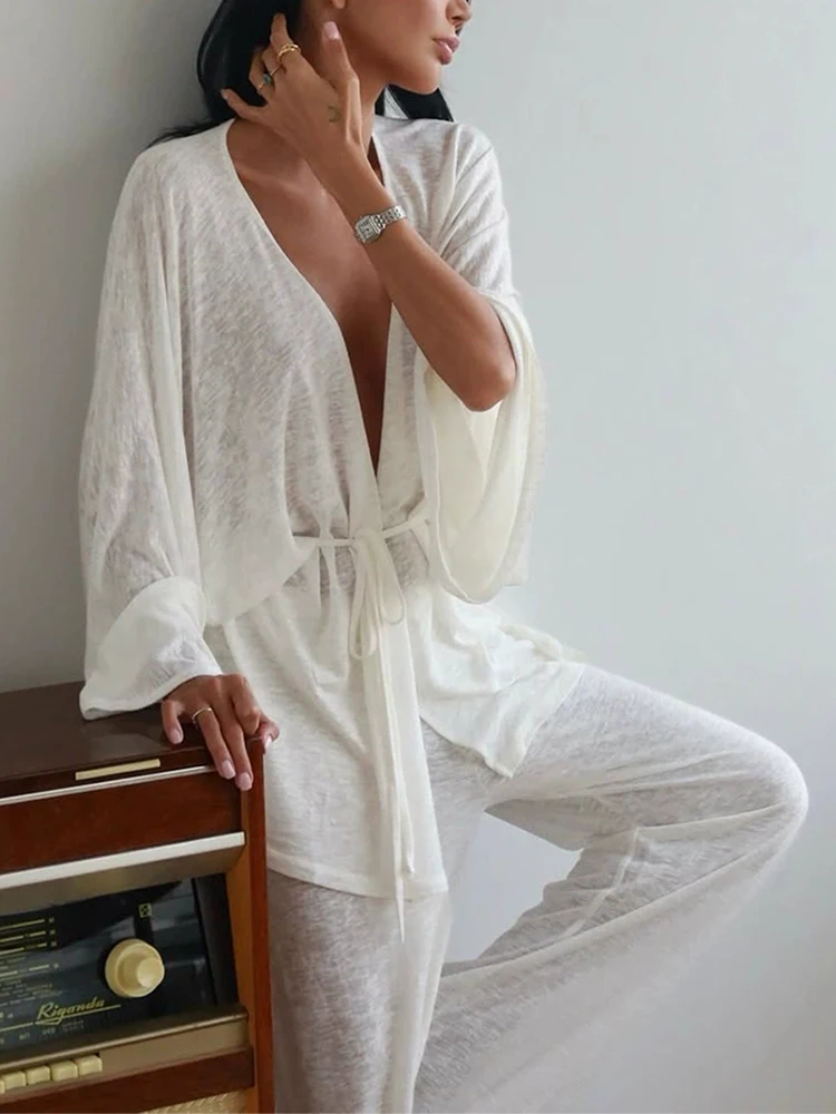 Feminino com decote em v manga comprida topo e calças conjunto de duas peças casual solto pijamas outfit outono inverno macio e confortável homewear terno