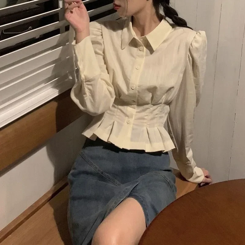 Lucyever kore moda puf kollu gömlek kadınlar katı tiki tarzı tatlı basit Blusas kadın Jk tüm maç popüler bluzlar 2023