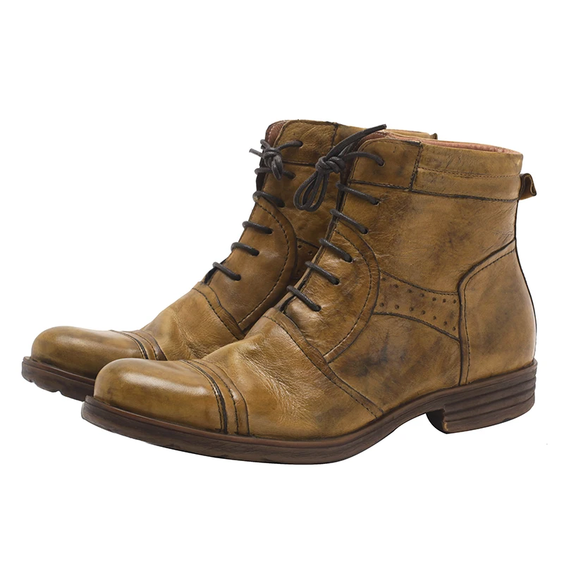 

American Retro Tide Thick-soled Motorcycle Boots Men Genuine Leather Handmade Comfortable Work Ankle Boots Man Shoes Youth