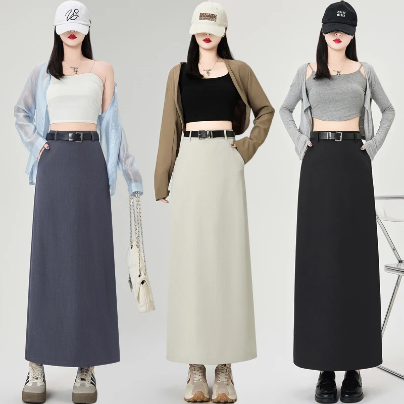 

Серая юбка-миди А-силуэта в деловом стиле, женская, весна-лето, новая, с высокой талией, на молнии сзади, с разрезом, длинная юбка-платье облегающего кроя