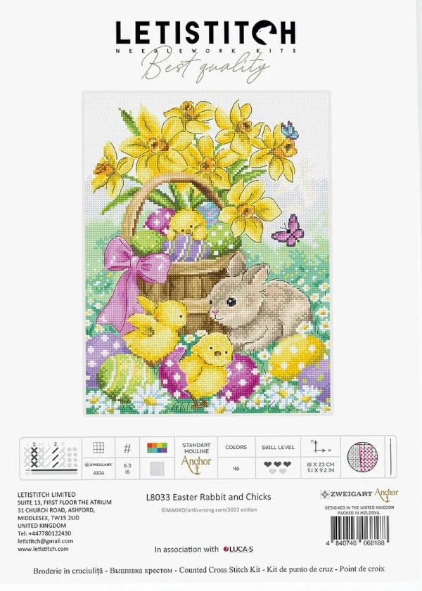Embroidery Cross Stitch Kits Craft DIY Needlework Cotton Canvas Leti L8033 Easter Bunny and Chick 32CT 28CT Metallic aida