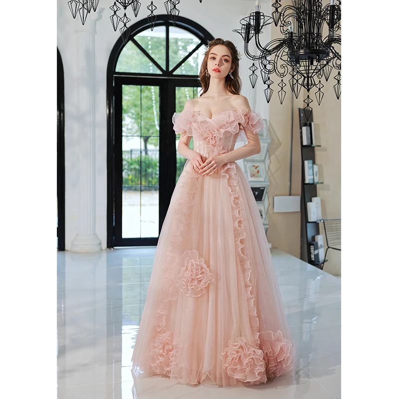 light pink ruffled dream fairy long dress studio/stage/chorus/Victorian gown