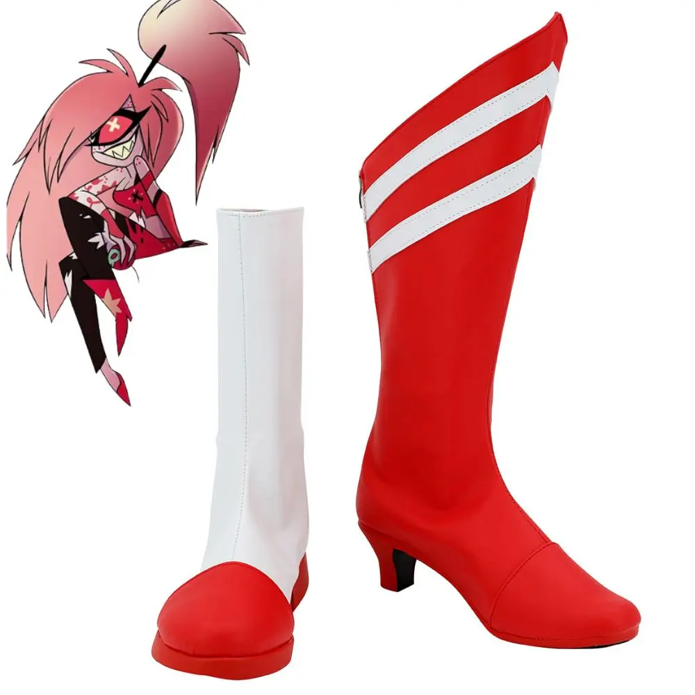 Hazzbin Cherri Bombs Cosplay PU Leather Boots Shoes for Adult Women Costume Boots Roleplay Outfits Halloween Accessories