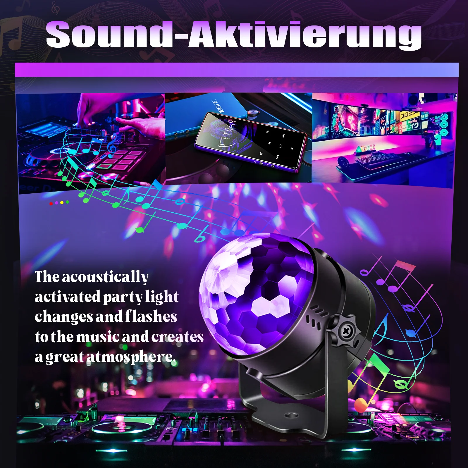 U'King 8PCS UV LED Bühne Disco Licht Rotierenden DJ Ball Strobe Fernbedienung Sound Control Magic Ball Licht Party Club wirkung Bühne Licht – Detail 3