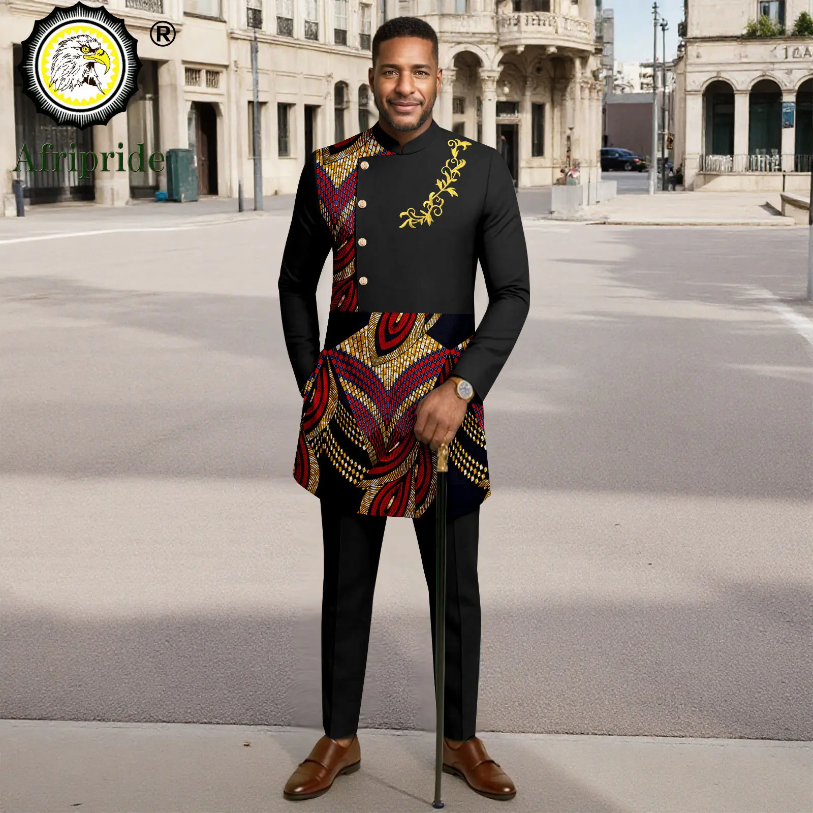 

Men`s Bussiness Suit Plus Size Embroidery Single Breasted Print Shirts and Pants Set African Clothes Wedding Outfits 2516095