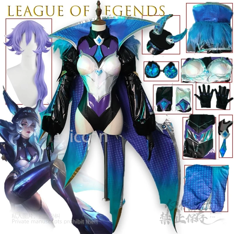 Disfraz de LOL Phantom Bat Xayah, juego de Cosplay, traje preciso, capa, guantes, Cosplay para fiesta de Halloween para mujer