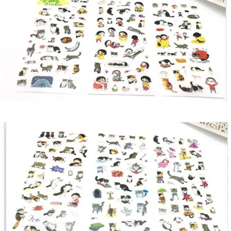 6 Sheets/Set Creative Transparent PVC Stickers Cute Black and White Cat Girls Photo Album Decoration Sticker view 3
