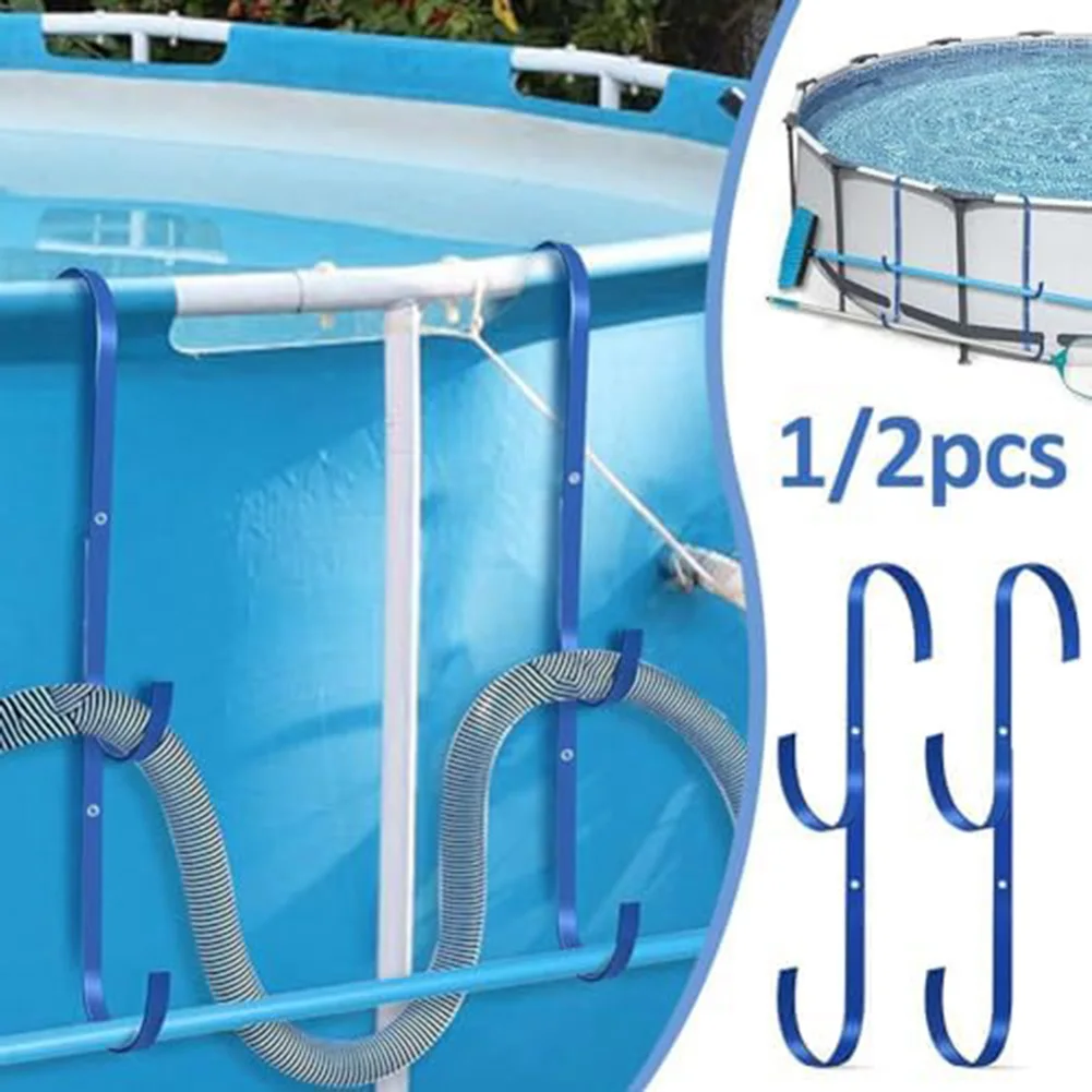 

2pcs Blue Pool Pole Hooks Pool Fence Hooks Pool Side Pool Leaf Skimmer Grid Rack Swimming Pool Accessories