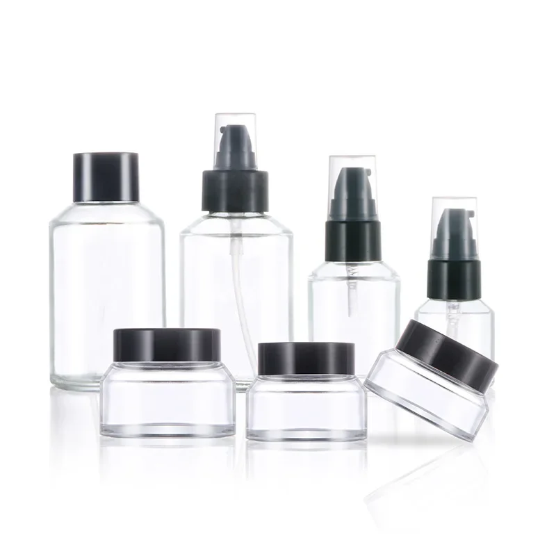 15ml 30ml 100ml 120ml Empty Clear Glass Essential Oil Perfume Bottle with Lotion Pump Refillable Bottle Cosmetic Container