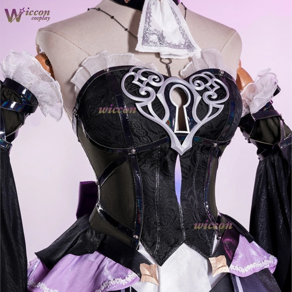 Honkai Star Rail The Herta Genius Society Cosplay Black Purple Witch Hat Silver Grey Wig Tiered Skirt Costume Halloween Party view 5