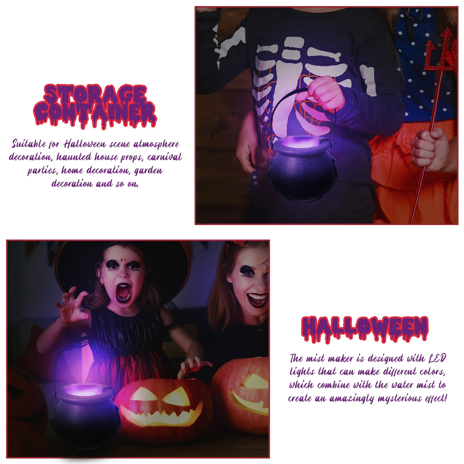 

1Set Led Mist Maker Witch Cauldron For Halloween Party Decor Fogger Colorful Lights Low Water Auto Shut-Off Creepy Atmosphere