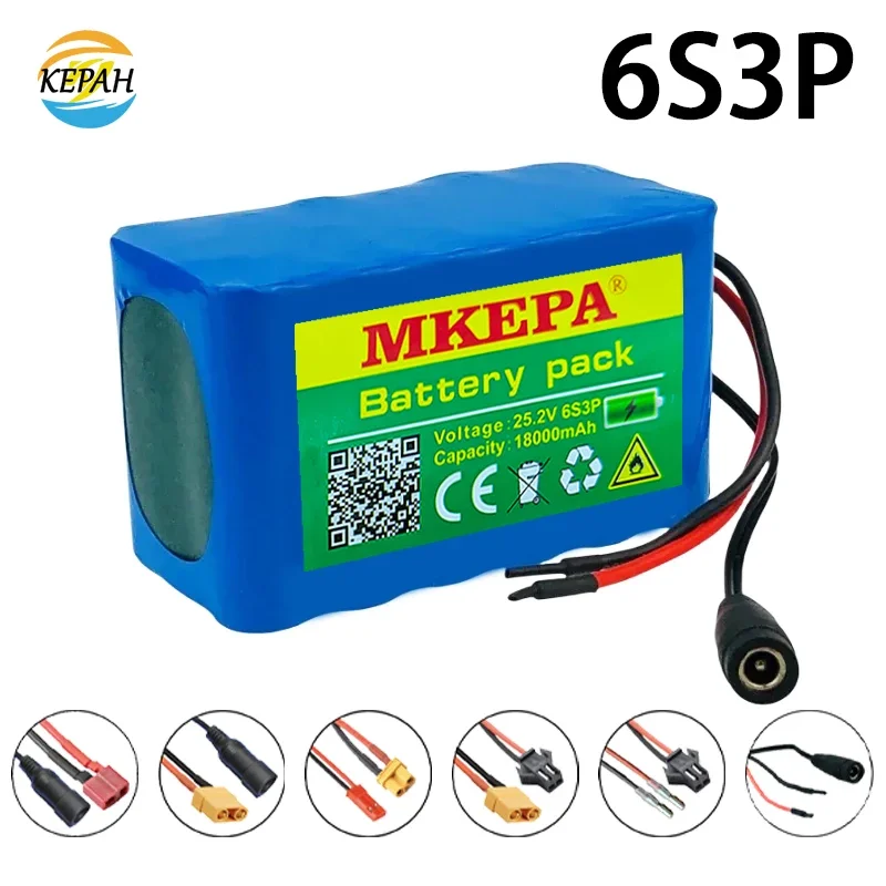 6S3P battery pack 25.2V 18000mAh 18650 rechargeable lithium-ion battery pack 18Ah suitable for children's moto with built-in BMS