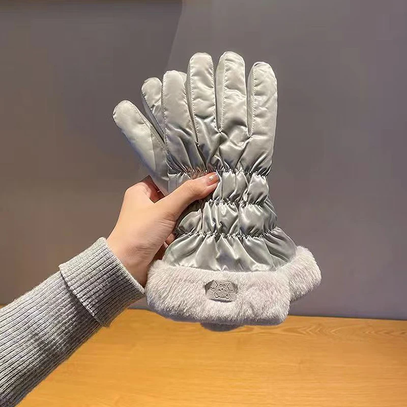 1 paio di guanti da sci da donna in pile invernale ispessito caldo antivento impermeabile guanti touch-screen per equitazione alpinismo all'aperto