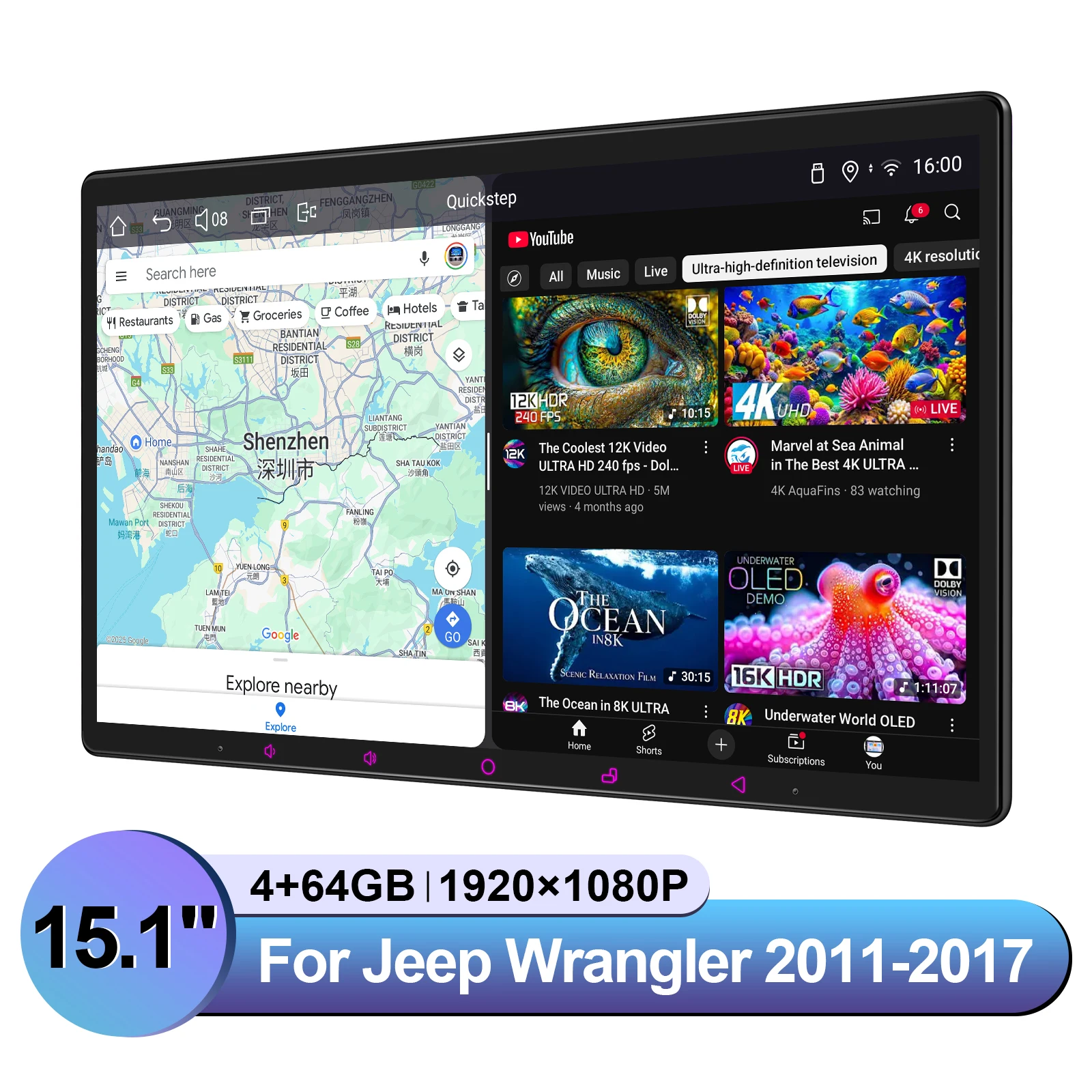 Joying Car Radio for Jeep Wrangler JK 2011-2018 Upgrade Android 13 Floating Stereo 8.9\